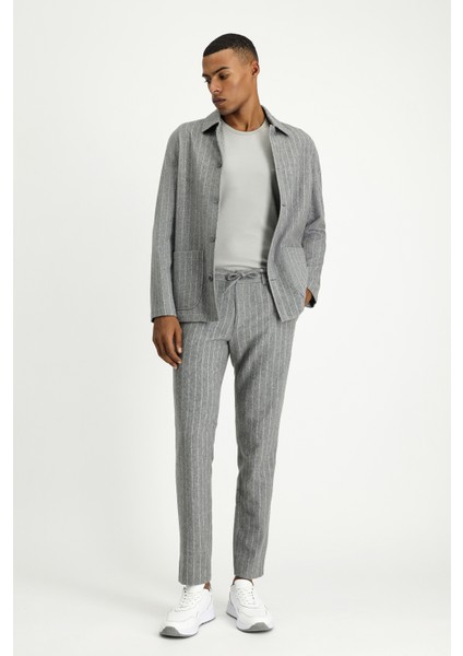 Slim Fit Dar Kesim Yünlü Beli Lastikli Ipli Çizgili Klasik Kumaş Pantolon fırsatları