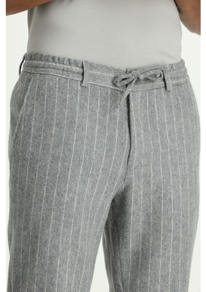 Slim Fit Dar Kesim Yünlü Beli Lastikli Ipli Çizgili Klasik Kumaş Pantolon indirimleri