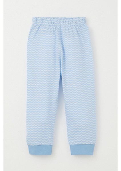 Erkek Bebek Pijama Takımı Desenli Düğmeli 4 Ay-1 Yaş, Açık Mavi