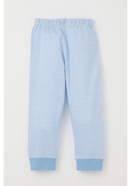 Erkek Bebek Pijama Takımı Desenli Düğmeli 4 Ay-1 Yaş, Açık Mavi