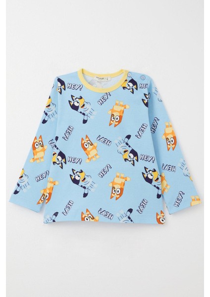 Erkek Çocuk Pijama Takımı Mutlu Köpekçikler Desenli 1-3 Yaş, Açık Mavi