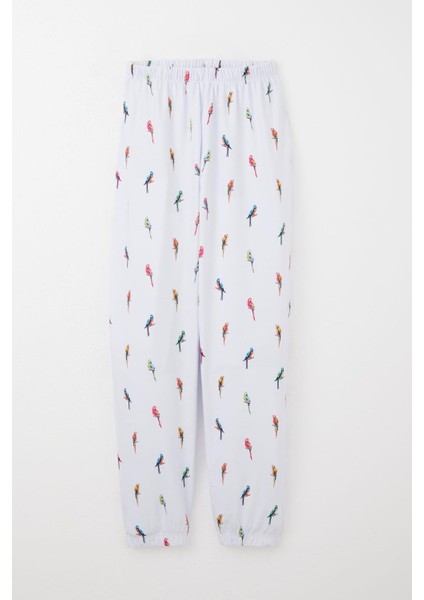 Erkek Çocuk Pijama Takımı Renkli Papağan Desenli 9-12 Yaş, Buz Mavisi