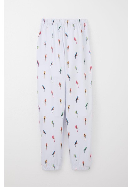 Erkek Çocuk Pijama Takımı Renkli Papağan Desenli 9-12 Yaş, Buz Mavisi