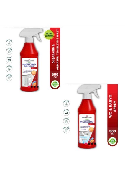 Duşakabin ve Armatür Temizleyici Sprey + Wc ve Banyo Temizleyici Sprey