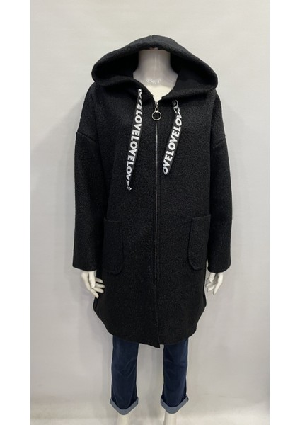 Büyük Beden Fermuarlı Kapüşonlu Ceket-Hırka-Mont-Kaban