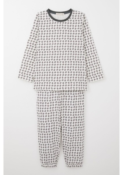 Kız Çocuk Pijama Takımı Papatya Desenli 4-8 Yaş, Ekru