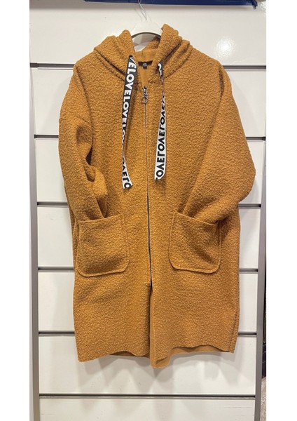 Büyük Beden Fermuarlı Kapüşonlu Ceket-Hırka-Mont-Kaban