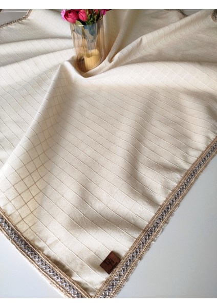 %100 Pamuk Buldan Monica Keten Kumaş Jüt Aksesuarlı Bohem Masa Örtüsü