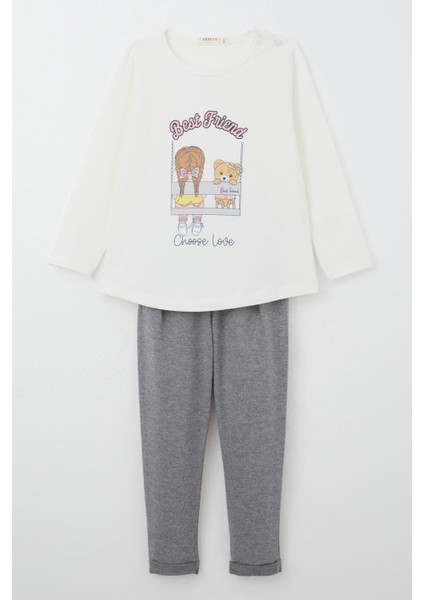 Kız Bebek Taytlı Takım Arkadaş Temalı Taytı Fiyonklu 9 Ay-3 Yaş, Ekru