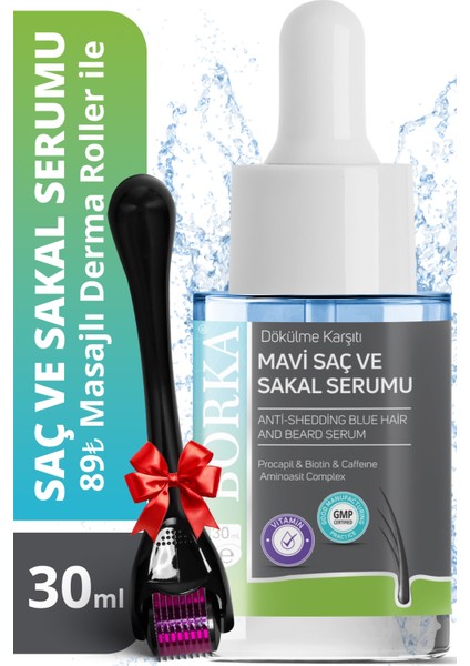 Mavi Saç Sakal Bakım Serumu + Dermaroller hediyeli