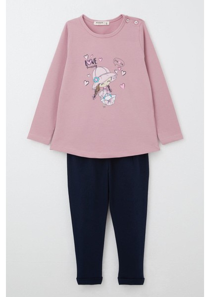 Kız Bebek Taytlı Takım Havalı Kız Baskılı Taytı Fiyonklu 9 Ay-3 Yaş, Gülkurusu