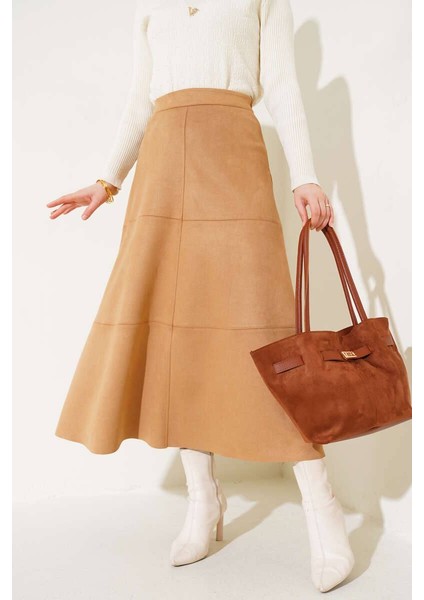 Fermuarlı Kadın Süet Etek Parça Detaylı modelleri