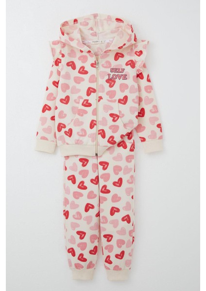 Kız Bebek Eşofman Takım Kalp Rüyası Omuzu Fırfırlı 9 Ay-3 Yaş, Krem