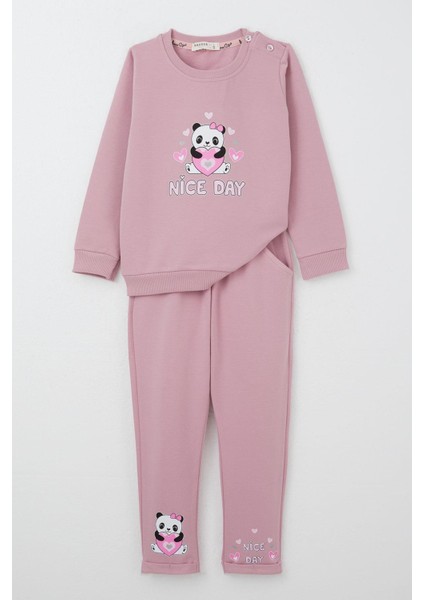 Kız Bebek Eşofman Takımı Mutlu Pandacık Temalı Gülkurusu 9 Ay-3 Yaş