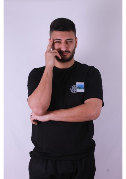 Ausgabetag Dağ Baskı Siyah Erkek T-Shirt modelleri