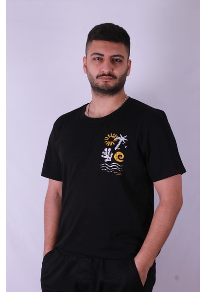 Yakamoz Baskılı Siyah Erkek T-Shirt Tr-10 modelleri