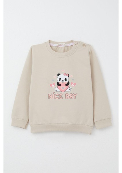 Kız Bebek Eşofman Takımı Mutlu Pandacık Desenli 9 Ay-3 Yaş Bej Renkli fiyatları