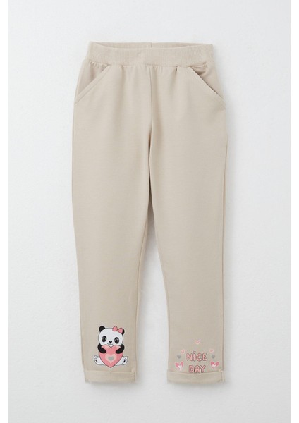 Kız Bebek Eşofman Takımı Mutlu Pandacık Desenli 9 Ay-3 Yaş Bej Renkli modelleri