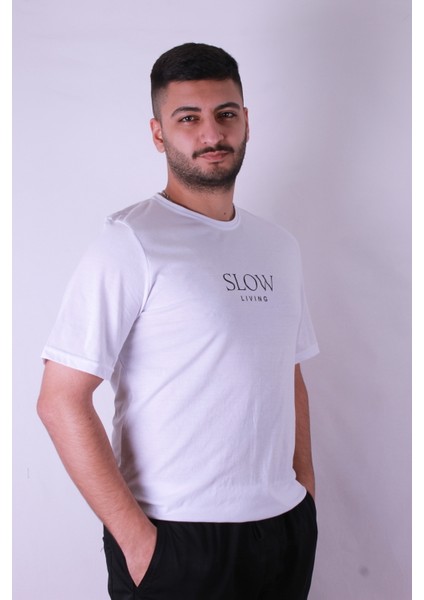 Slow Living Baskı Beyaz Erkek T-Shirt fiyatları