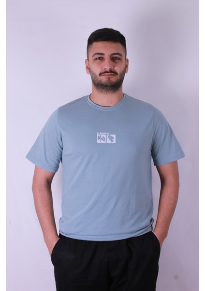 Be Mindfull Baskı Mavi Erkek T-Shirt