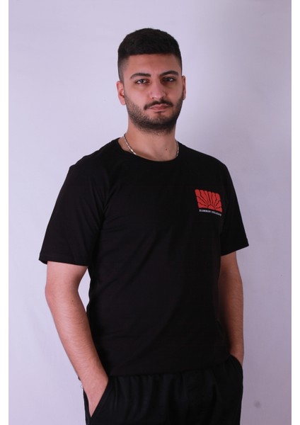 Summer Holidays Baskı Siyah Erkek T-Shirt