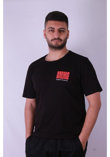 Summer Holidays Baskı Siyah Erkek T-Shirt fiyatları