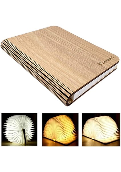 Vorrınc Ahşap Katlanır Kitap Lambası, Ambiyans Aydınlatması, Gece Lambası, Manyetik LED Işık, Dekoratif Işık, 360° Katlanabilir, Hediye Için Ideal (Beyaz Akçaağaç Yaprağı) 22 x 17 x 2,5 cm