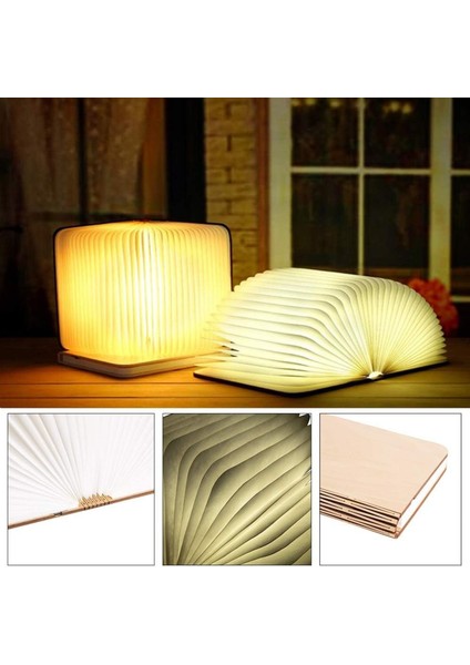 Vorrınc Ahşap Katlanır Kitap Lambası, Ambiyans Aydınlatması, Gece Lambası, Manyetik LED Işık, Dekoratif Işık, 360° Katlanabilir, Hediye Için Ideal (Beyaz Akçaağaç Yaprağı) 22 x 17 x 2,5 cm