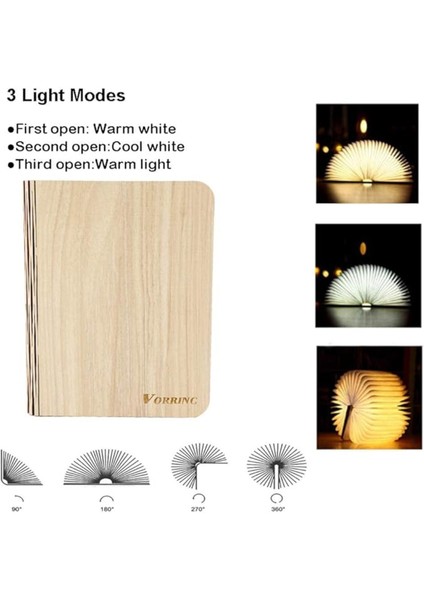 Vorrınc Ahşap Katlanır Kitap Lambası, Ambiyans Aydınlatması, Gece Lambası, Manyetik LED Işık, Dekoratif Işık, 360° Katlanabilir, Hediye Için Ideal (Beyaz Akçaağaç Yaprağı) 22 x 17 x 2,5 cm