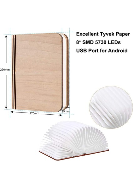 Vorrınc Ahşap Katlanır Kitap Lambası, Ambiyans Aydınlatması, Gece Lambası, Manyetik LED Işık, Dekoratif Işık, 360° Katlanabilir, Hediye Için Ideal (Beyaz Akçaağaç Yaprağı) 22 x 17 x 2,5 cm