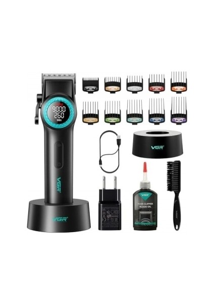 001 Profesyonel Berberler Için Karbon Çelik Bıçak Saç Kesme Makinesi 9000RPM, LED Ekran