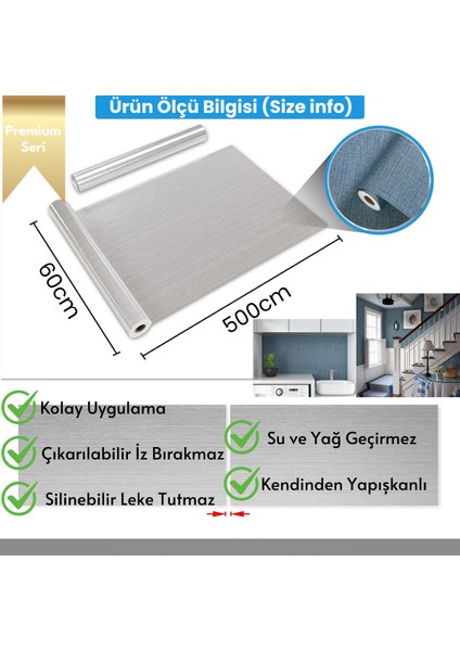60 cm ×500 cm Kendinden Yapışkanlı Keten Görünümlü Duvar Kağıdı Mutfak Dolap Masa Kaplama Mavi