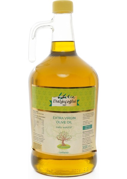 Soğuk Sıkım Zeytinyağı Erken Hasat Filtresiz Cam Yağdanlık 3 Lt