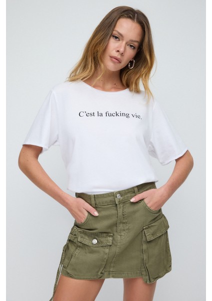 Slogan Baskılı Basic T-Shirt