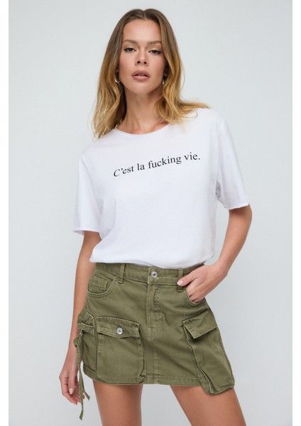 Slogan Baskılı Basic T-Shirt
