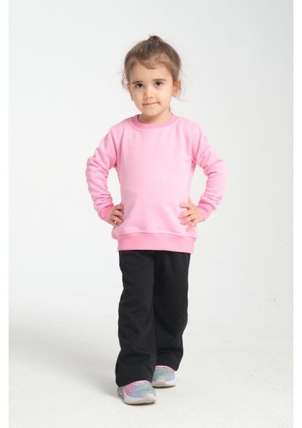 Kız Çocuk Oversize Bisiklet Yaka Basic Sweatshirt