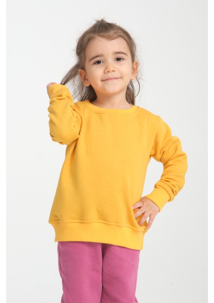 Kız Çocuk Oversize Bisiklet Yaka Basic Sweatshirt modelleri