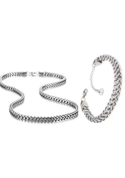 Kare Küp Model Paslanmaz Çelik Kalın Erkek Kolye&bileklik Set 4mm