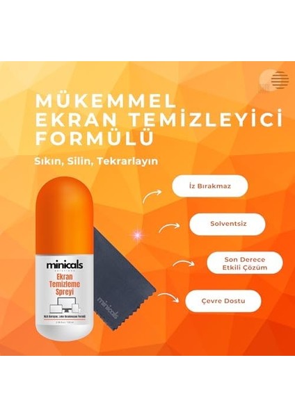 Telefon, Tablet ve Bilgisayar Için 100 ml Ekran Temizleyici Sprey & Mikrofiber Bez