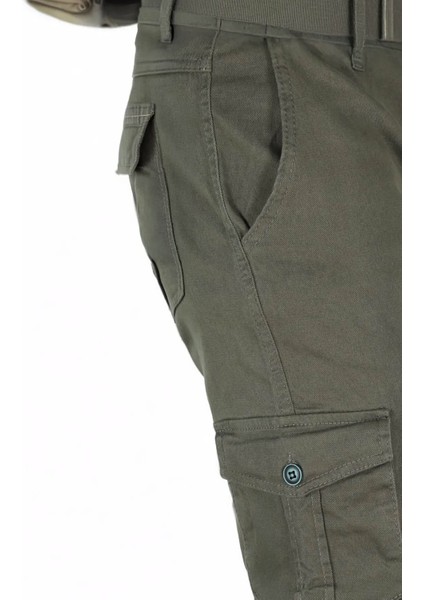 Kışlık Regular Gabardin Haki Kargo - Likralı, Paçası Lastikli