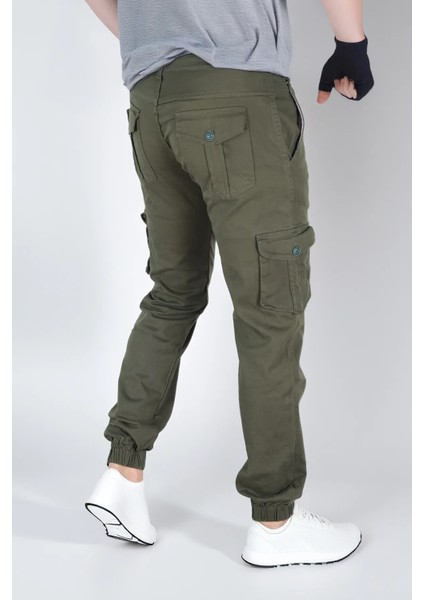 Kışlık Regular Gabardin Haki Kargo - Likralı, Paçası Lastikli