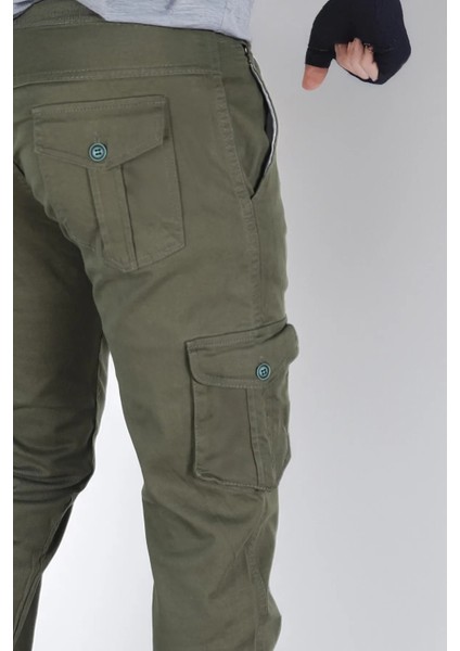 Kışlık Regular Gabardin Haki Kargo - Likralı, Paçası Lastikli