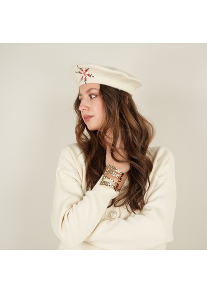 El Nakışı Kar Tanesi İşlemeli Keçe Kadın Bere-Fransız Bere-Yılbaşı Hediyesi fiyatları