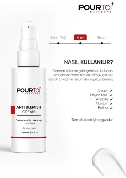 Anti Blemish Cream (CANLANDIRICI VE LEKE KARŞITI LEKE KREMİ) Arbutin, Retinol, Panthenol 100 ml