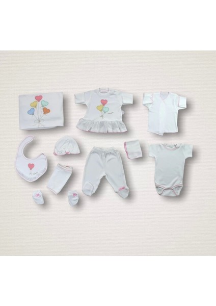 Kalpli Uçan Balon Nakışlı %100 Cotton Antibakteriyel 10LU Zıbın Takımı Hastane Çıkışı