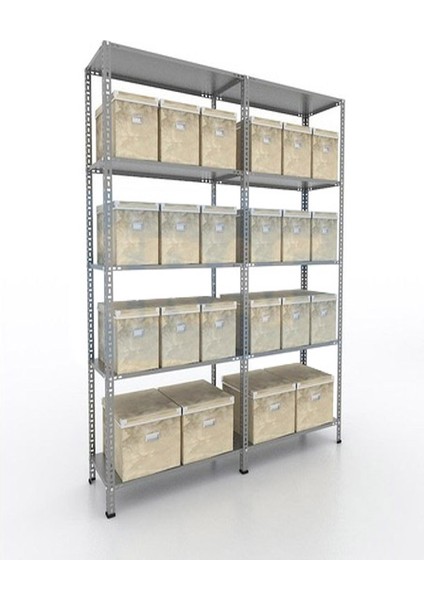 31 x 186 x 200 Ikili Duble Seri Bağlantılı Çelik Raf Sistemi & 5 Katlı Ikili Çelik Raf