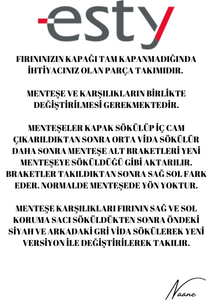 AEF6601 - AEF6602 - AEF6603 - AEF6604 - AEF6605 Menteşe ve Karşılık Takımı
