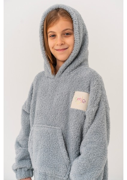 Unisex Kapüşonlu Çocuk Sweatshırt Çift Taraflı Giyilebilir Ev Battaniyesi
