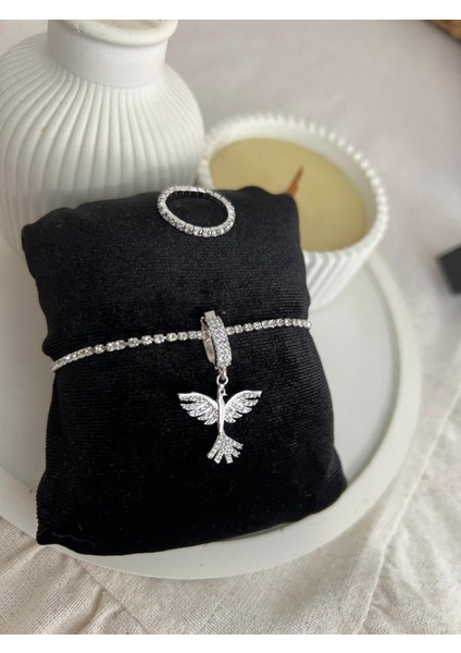 Çelik Bileklik Charm Yüzük 3lü Set