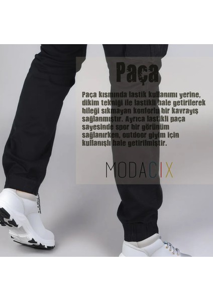 Kışlık Gabardin Paçası Lastikli Siyah Erkek Kargo Pantolon indirimleri